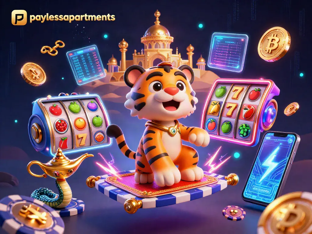 Engage with paylessapartments during thrilling jackpot spins in this vibrant casino-themed 3D scene.